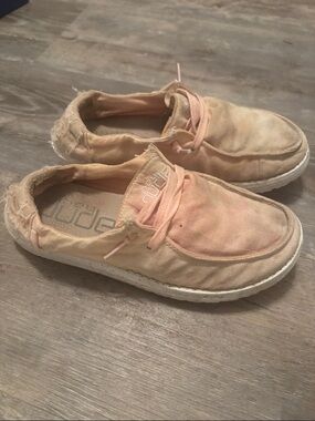 Hey Dude Pink and White Canvas Slip-Ons